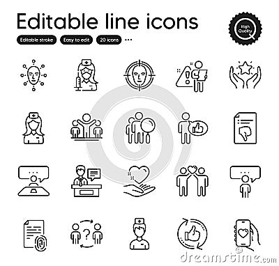 Set of People outline icons. Contains icons as Vaccination, Fingerprint and Face detect elements. For website. Vector Vector Illustration