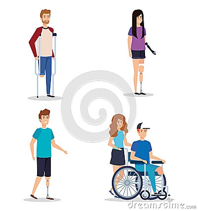 Set people with physical injury and disabled Vector Illustration