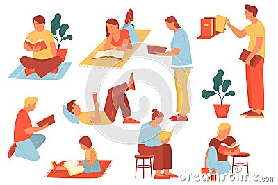 Set of people or readers with book. Vector Illustration