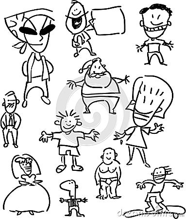 Set of people - simple cartoon drawings Stock Photo