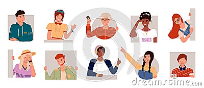 Set of People Smiling and Posing, Adults and Teens Vector Illustration