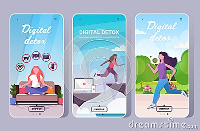 set people spending time without devices digital detox concept women abandoning gadgets Vector Illustration