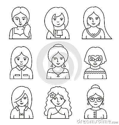 Set of people stylish avatars for profile page. Vector Illustration