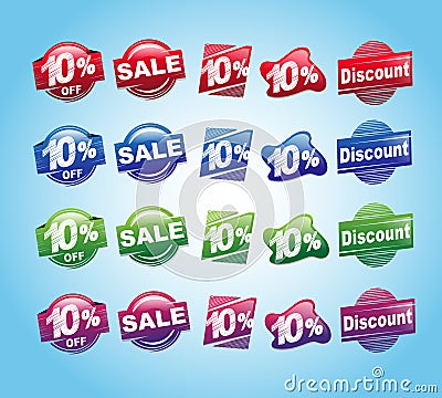 Set of 10 percent stickers with various colors . Vector Illustration