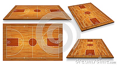 Set Perspective Basketball court floor with line on wood texture background. Vector illustration Vector Illustration