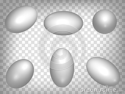 Set of perspective projections 3d ellipse capsule model icons on transparent background. 3d capsule. Abstract concept of graphic Vector Illustration