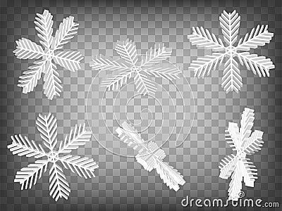 Set of perspective projections 3d Snowflake model icons on transparent background. 3d Snowflake icon Vector Illustration