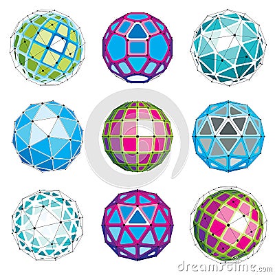 Set of perspective technology shapes, polygonal wireframe object Vector Illustration