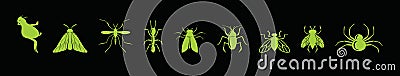 Set of pest control cartoon icon design template with various models. vector illustration isolated on black background Vector Illustration