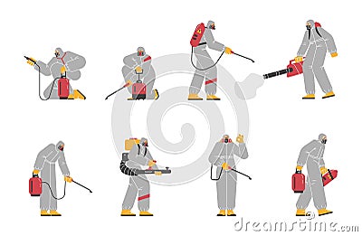 Set of pest control specialists flat style, vector illustration Vector Illustration