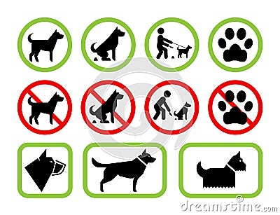 Signs of restriction and permission regarding pet dogs Vector Illustration