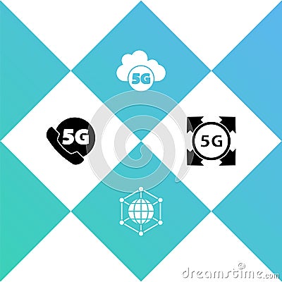 Set Phone with 5G network, Social, Cloud and icon. Vector Vector Illustration