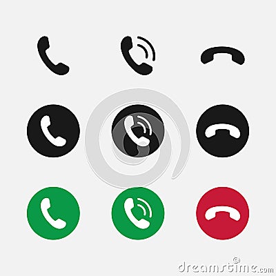 Set of phone receiver rounded icon. Phone icon flat style isolated on grey background. Telephone symbol Vector Illustration