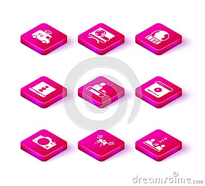 Set Photo camera, Drone, Information, Television report, Interview, Live stream, and Breaking news icon. Vector Vector Illustration