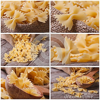 Set of photo farfalle pasta macro dry Stock Photo