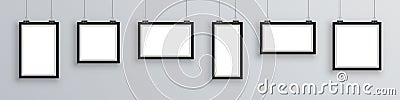 Set photo frame, frame with shadow hanging on gray background, picture frames in different forms - vector Vector Illustration