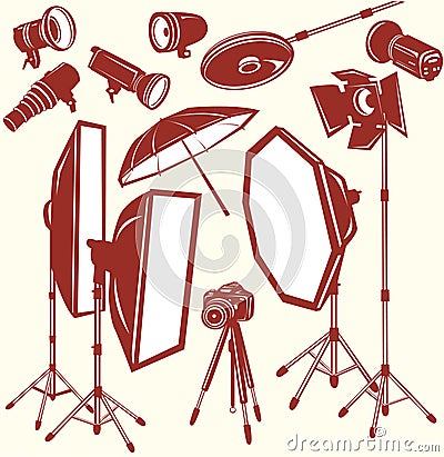 Set of photo studio equipment Vector Illustration