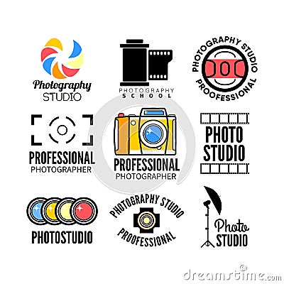 Set of photography and photo studio logo. Vector Illustration