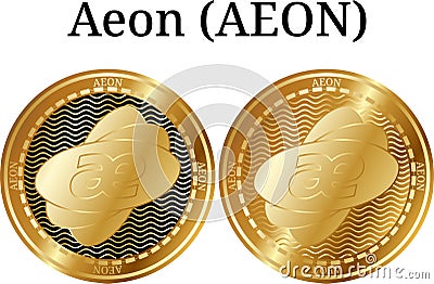 Set of physical golden coin Aeon AEON Vector Illustration