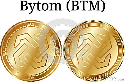 Set of physical golden coin Bytom BTM, digital cryptocurrency. Bytom BTM icon set. Vector Illustration