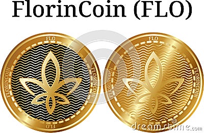 Set of physical golden coin FlorinCoin FLO Vector Illustration