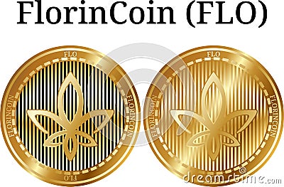 Set of physical golden coin FlorinCoin FLO Vector Illustration