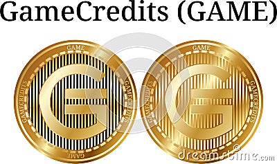 Set of physical golden coin GameCredits GAME Vector Illustration