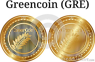 Set of physical golden coin Greencoin GRE Vector Illustration