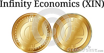 Set of physical golden coin Infinity Economics (XIN) Cartoon Illustration