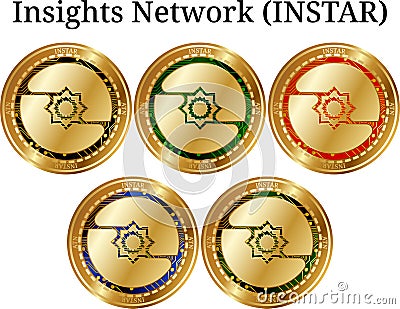 Set of physical golden coin Insights Network INSTAR Vector Illustration