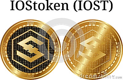 Set of physical golden coin IOStoken IOST Vector Illustration