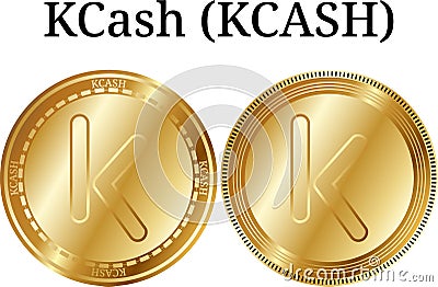 Set of physical golden coin KCash KCASH, digital cryptocurrency. KCash KCASH icon set. Vector Illustration