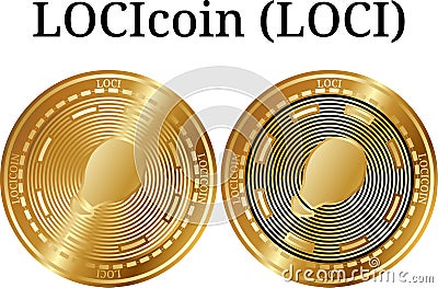 Set of physical golden coin LOCIcoin (LOCI) Cartoon Illustration