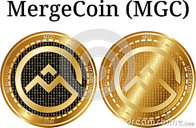 Set of physical golden coin MergeCoin (MGC) Cartoon Illustration