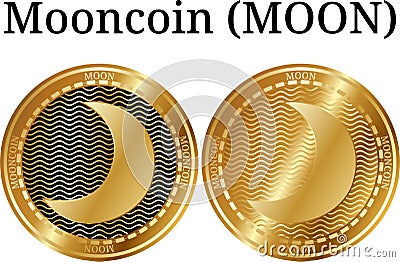 Set of physical golden coin Mooncoin MOON Vector Illustration