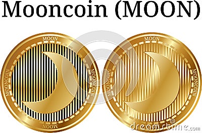 Set of physical golden coin Mooncoin MOON Vector Illustration