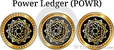 Set of physical golden coin Power Ledger POWR Vector Illustration