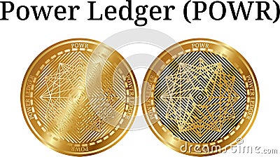 Set of physical golden coin Power Ledger POWR Vector Illustration