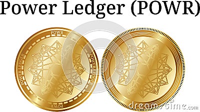 Set of physical golden coin Power Ledger POWR Vector Illustration