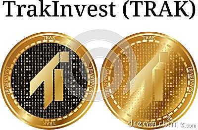 Set of physical golden coin TrakInvest TRAK Vector Illustration