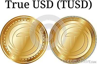 Set of physical golden coin True USD TUSD Vector Illustration