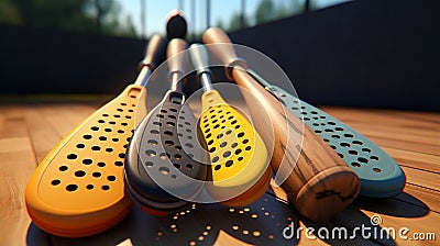 A set of pickleball paddles and balls ready for play Stock Photo