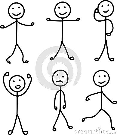 Set pictogram person, various poses, stick figures people Vector Illustration