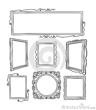 Set picture frames, hand drawn vector illustration. Vector Illustration