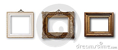 Set of picture gold wooden frame on isolated background Stock Photo