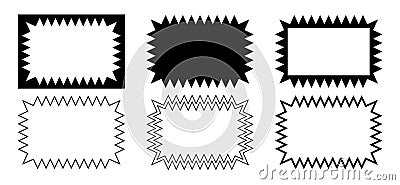 Set of picture or mirror rectangle frames with zigzag borders. Rectangulr shapes with jagged edges isolated on white Vector Illustration
