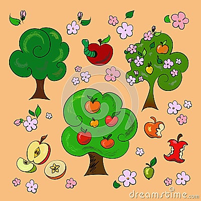 A set of pictures of apples. Stickers Stock Photo