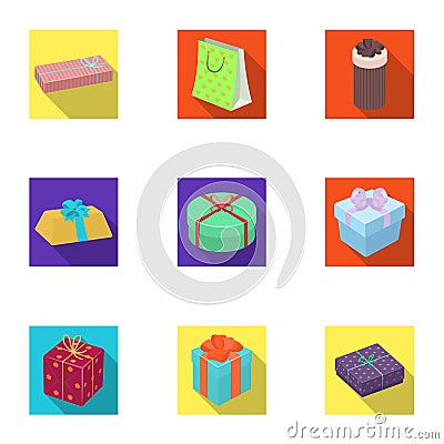 A set of pictures gifts. Gifts for different holidays, surprises. Gift packaging.Gifts and cert icon in set collection Vector Illustration