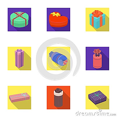 A set of pictures gifts. Gifts for different holidays, surprises. Gift packaging.Gifts and cert icon in set collection Vector Illustration