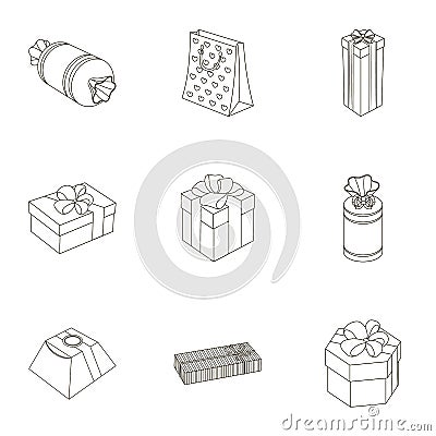 A set of pictures gifts. Gifts for different holidays, surprises. Gift packaging.Gifts and cert icon in set collection Vector Illustration